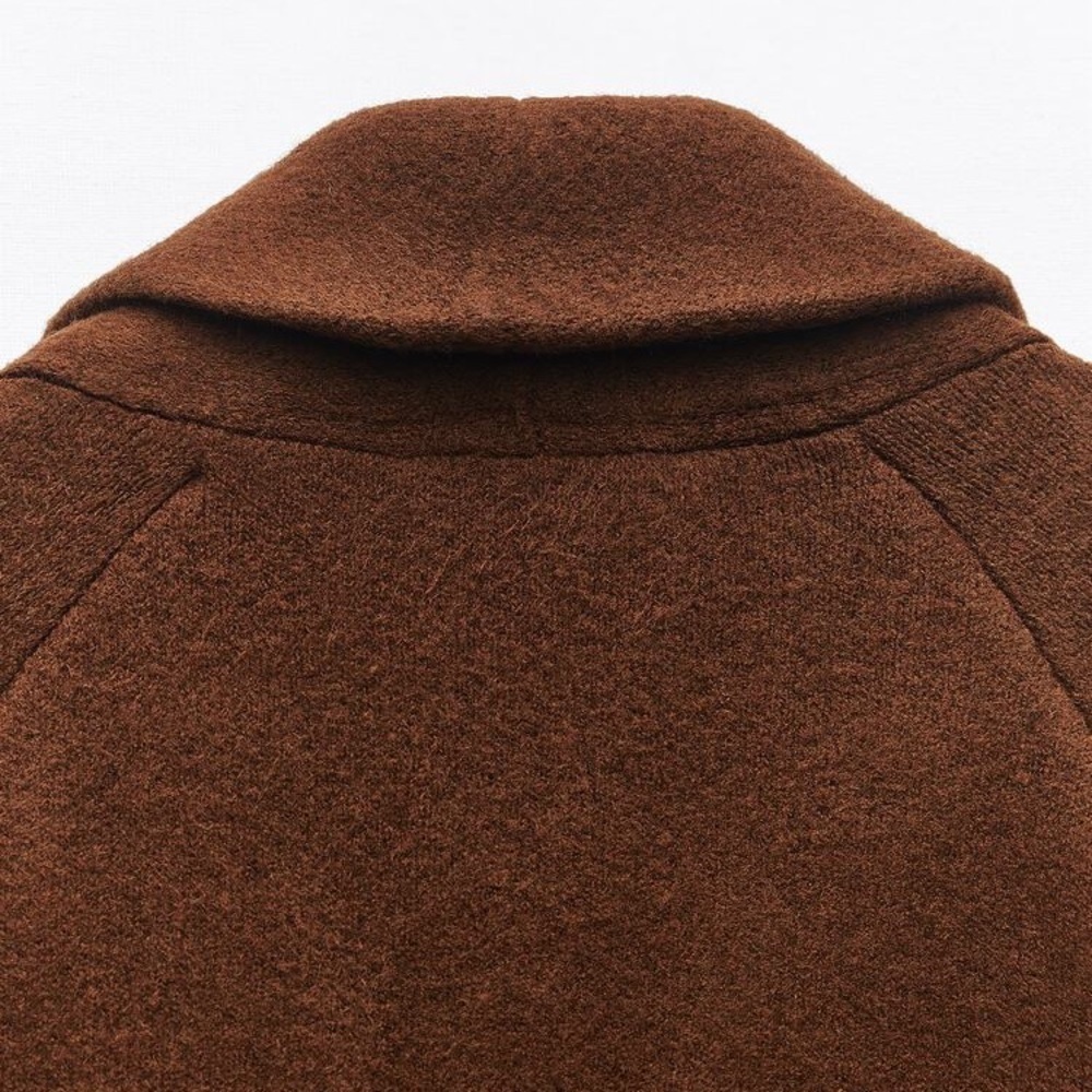 NWT. Zara Brown Wool Blend Turned Up Cuff Knit Coat. Size M. - Picture 6 of 10